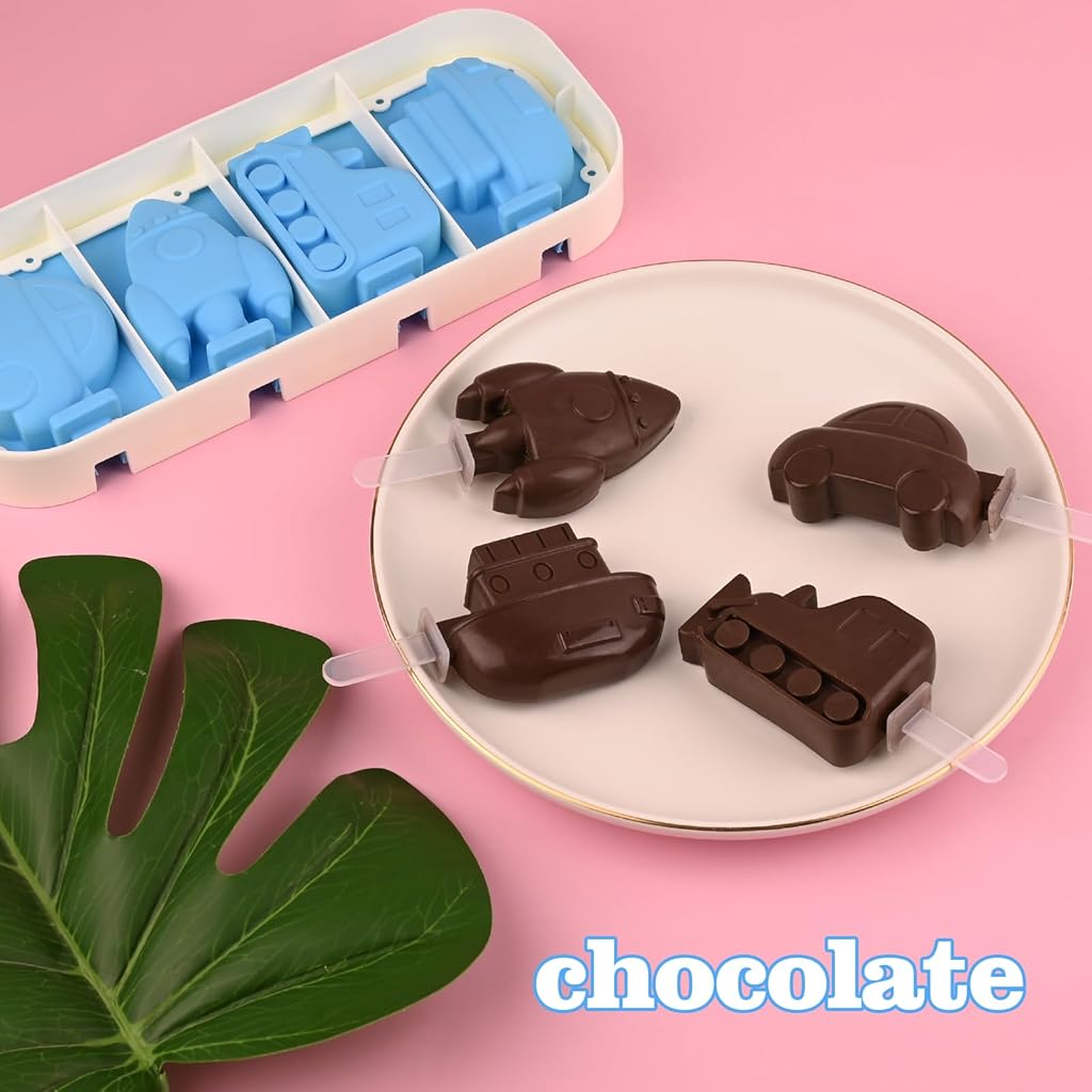 HASTHIP® 2 Pack Silicone Popsicle Molds with Lid, 4-Cavity Mini Popsicle Molds HASTHIP® 2 Pack Silicone Popsicle Molds with Lid, 4-Cavity Mini Popsicle Molds
